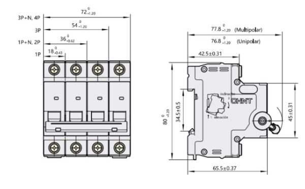 CHINT NXB-63-2P-C16-6KA | Interruptor termomagnético bipolar 16A curva C 6kA - Imagen 2